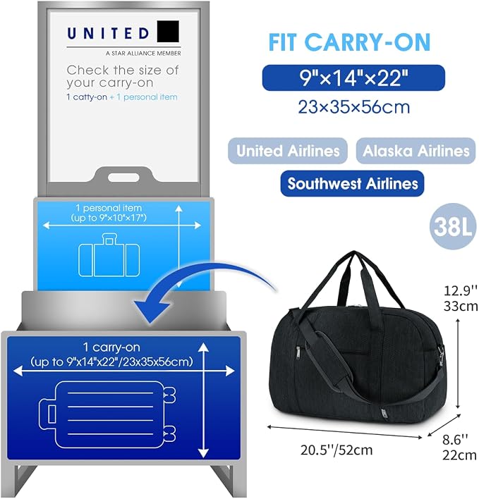 Narwey Carry on Bag 22x14x9 Airlines Approved, Carry on Duffle Bag - Image 2