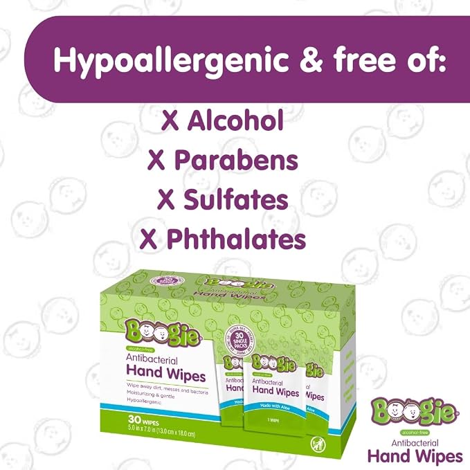 Boogie Antibacterial Hand Wipes, Alcohol Free, Hypoallergenic and Moisturizing - Image 3
