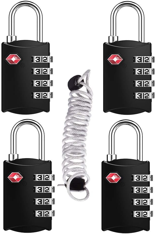 ZHEGE Luggage Lock for Train 4 Pack, 1 Cable, TSA Approved Travel Cable Lock by ZHEGE