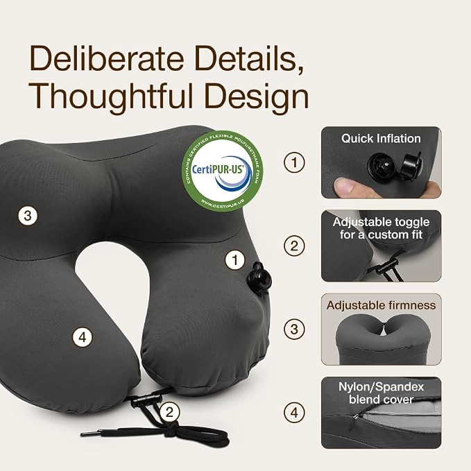 Coop Home Goods AirJustable Travel Neck Pillow, Inflatable, Adjustable Support - Image 2