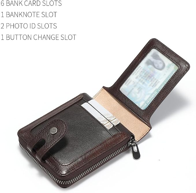 Men's brand buckle driver's license zipper genuine leather wallet, large - Image 4
