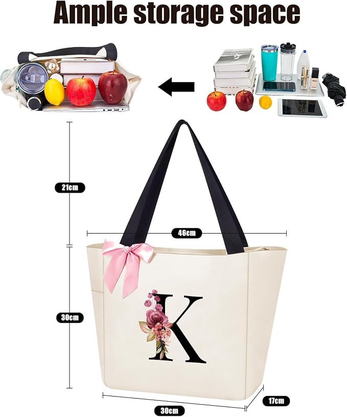 Vavabox Tote Bag, A-Z Initial Monogrammed Waterproof Tote Bag, Bridesmaid Gifts - Image 2