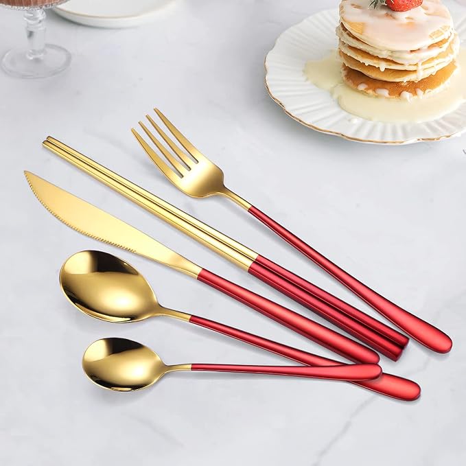 AARAINBOW 6 Pieces 18/8 Stainless Steel Flatware Set Portable Reusable Cutlery - Image 5