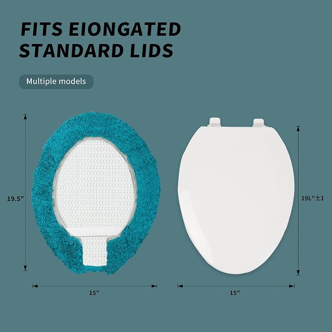 Microfiber Elongated Toilet Seat Cover 19.5"x 15" Machine Washable Solid Toilet - Image 2