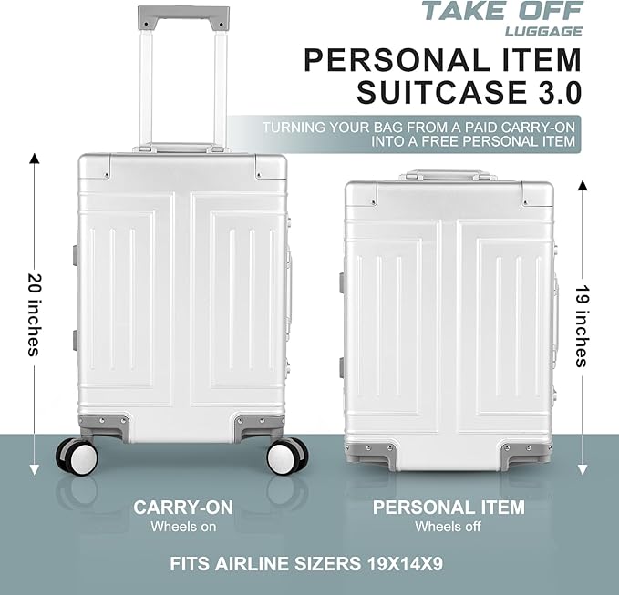 All Aluminum 20'' Luggage with Removable Spinner Wheels, Provide Spare - Image 3