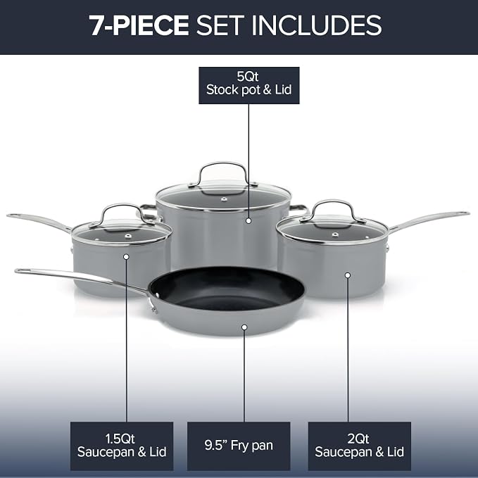 Nuwave Healthy Duralon Blue Ceramic Nonstick Coated 7pc Cookware Set, - Image 2