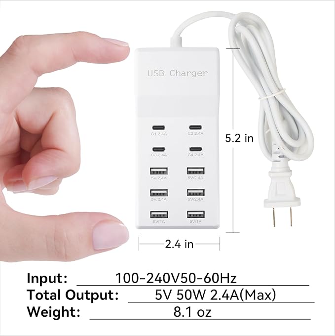 USB Charging Station, 10 Ports Family-Sized USB C Charger Block, USB Power Strip - Image 6