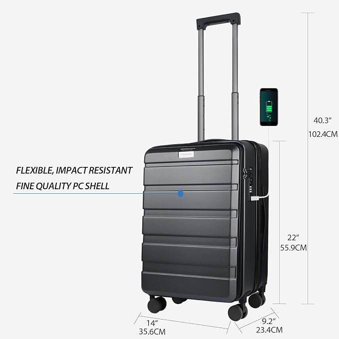 KROSER Carry On Luggage with Spinner Wheels & Built-in TSA Lock, Expandable Top - Image 2