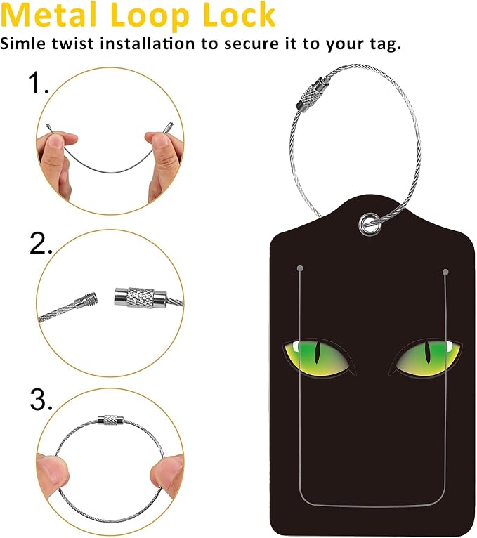 2 Pack Evil Eyes Luggage Tag for Suitcases Green Cat Eyes PU Leather Bag Travel - Image 3