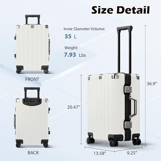 Krute Aluminum Frame Carry On Luggage 20 Inch Zipperless Luggages USB Charger - Image 3
