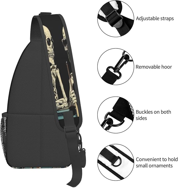 SUPLUCHOM Sling Bag Funny Skeleton Hiking Daypack Crossbody Shoulder Backpack - Image 5