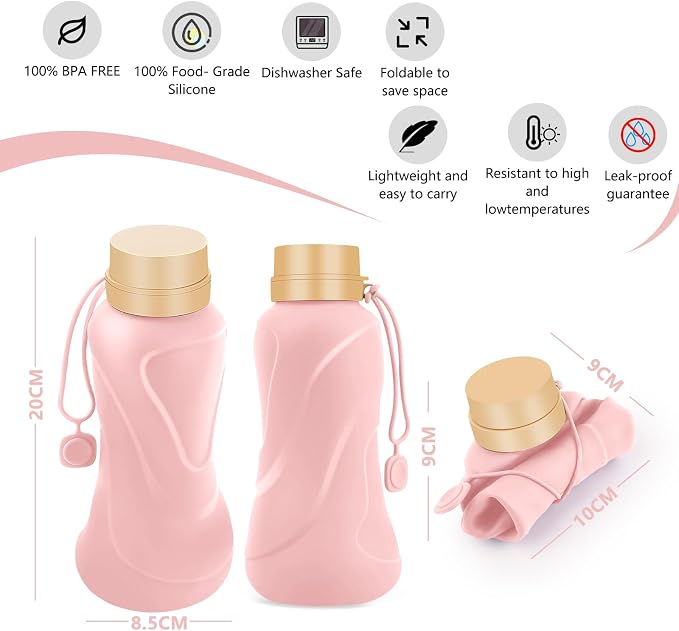 Collapsible Water Bottles, Leak Proof, Reuseable BPA Free Silicone Foldable - Image 2