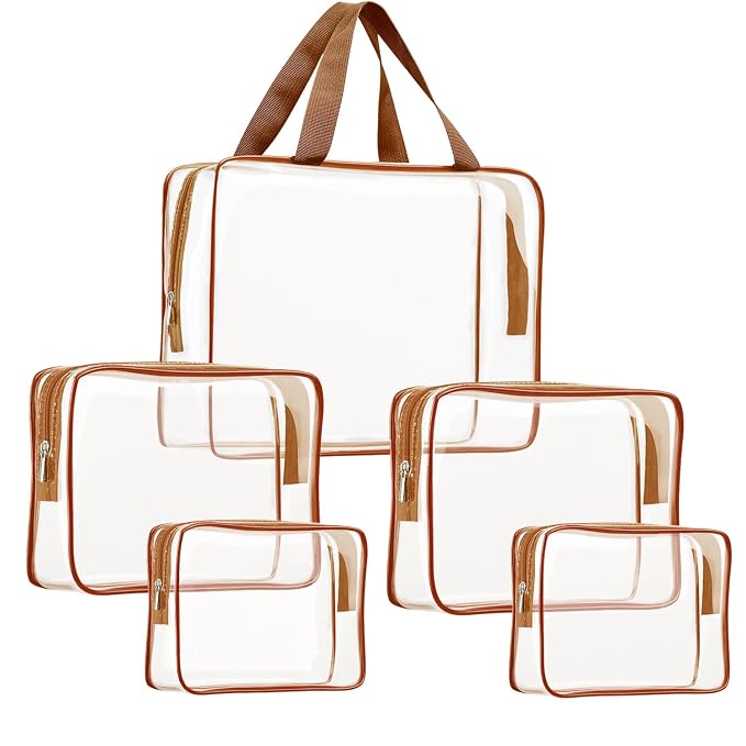 5Pcs Crystal Clear PVC Travel Toiletry Bag Kit by ROYBENS