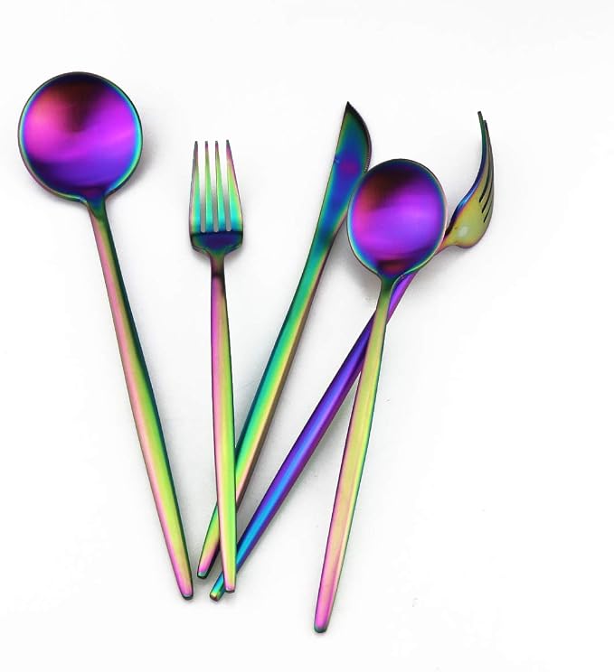 Matte Rainbow Silverware, Gugrida 5-Piece 18/10 Stainless Steel Flatware Set - Image 6