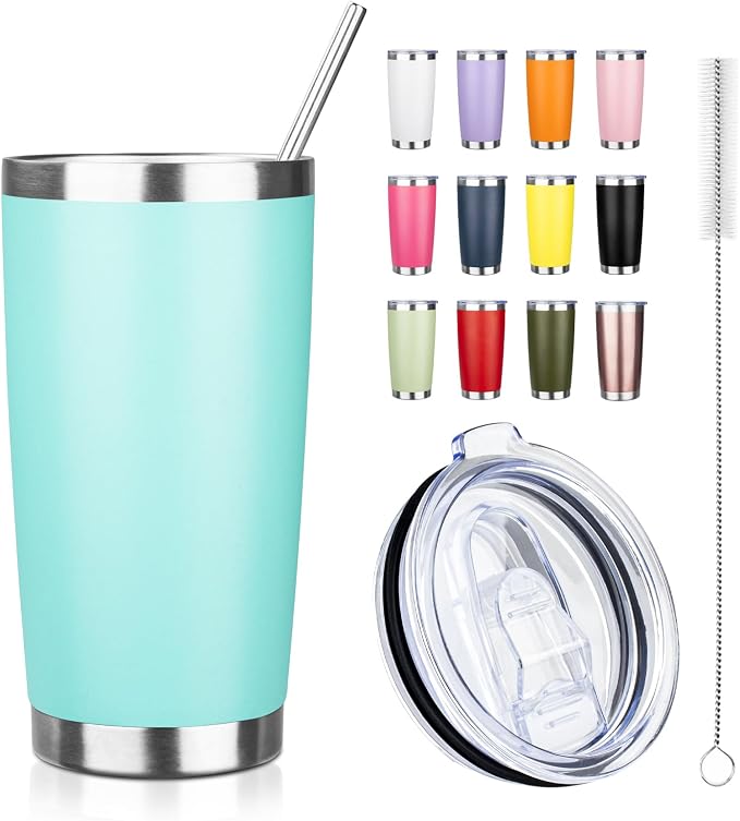 20oz Tumbler with Straw and Brush, Stainless Steel Vacuum Insulated tumbler by Unknown