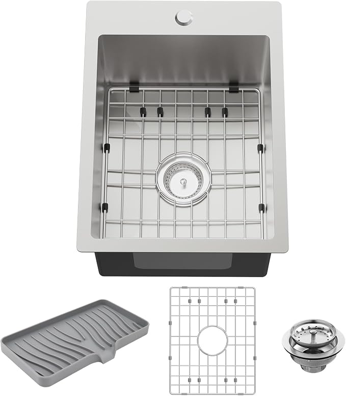Small Kitchen Sink, 15x20 Inch Bar Sink Stainless Steel Drop In Small Kitchen by FAUENPEEY