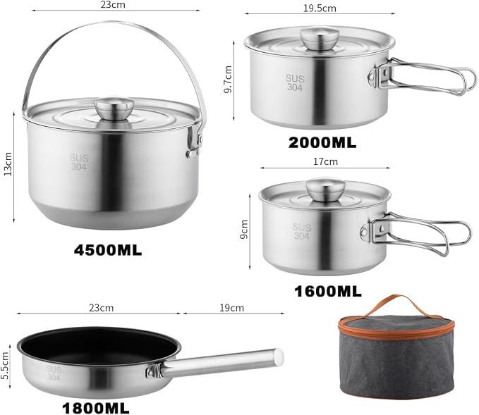 304 Stainless Steel Camping Cookware Set, Pots and Pans - Image 5