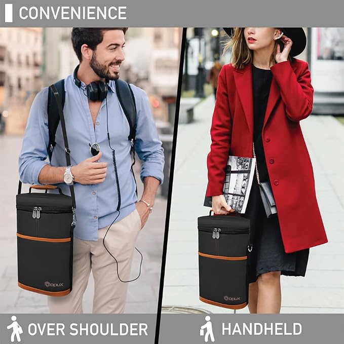 opux 2 Bottle Wine Carrier Tote, Insulated Leakproof Wine Cooler Bag, Wine - Image 6