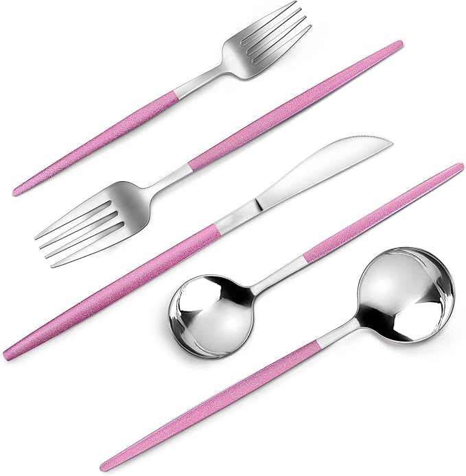Mirror Silver Rosy Silverware Set, 20-Piece Stainless Steel Flatware Set by VANVRO