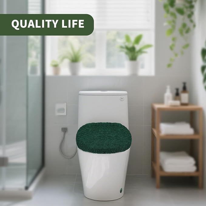 Microfiber Elongated Toilet Seat Cover 19.5"x 15" Machine Washable Solid Toilet - Image 5