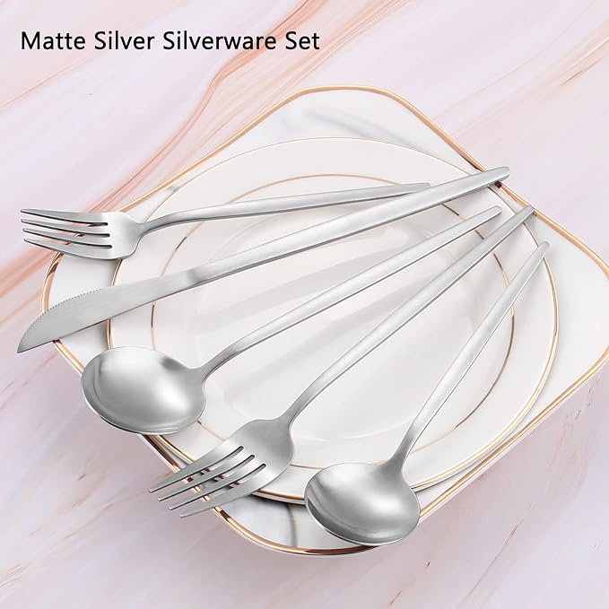 Matte Silverware Set, VANVRO 40-Piece Stainless Steel Flatware Set, Satin - Image 3