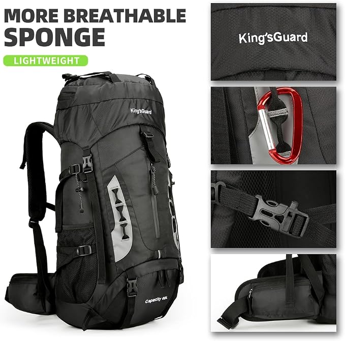King'sGuard 60L Hiking Backpack Lightweight Camping Backpack - Image 3