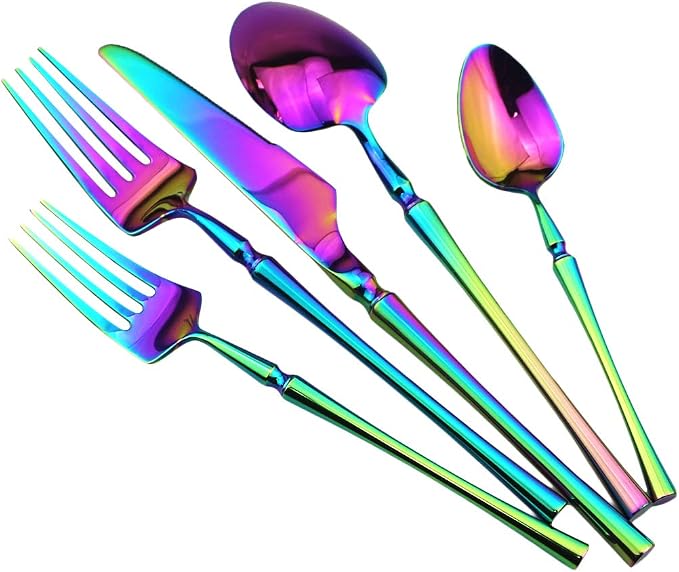 Gugrida 20 piece Rainbow Flatware Set 304 Stainless Steel Fork Spoon Cutlery - Image 3