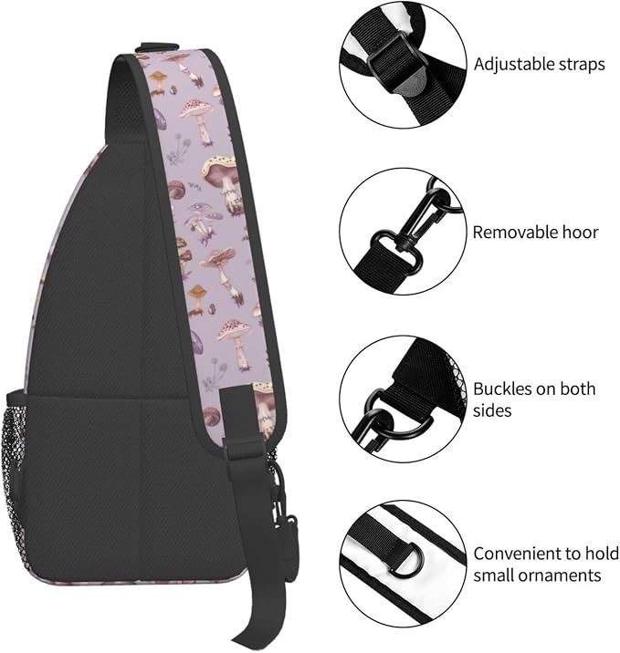 SUPLUCHOM Sling Bag Mushrooms Vintage Botanical Hiking Daypack Crossbody - Image 5