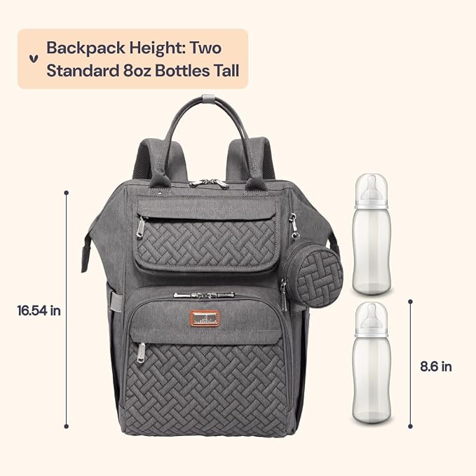 BabbleRoo Diaper Bag Backpack, Unisex Stylish Travel Back Pack Nappy Changing - Image 2