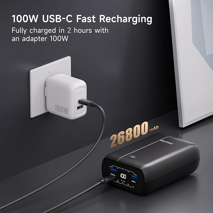 imuto 100W Power Bank, 26800mAh High Capacity 4-Output Laptop Portable Charger - Image 8