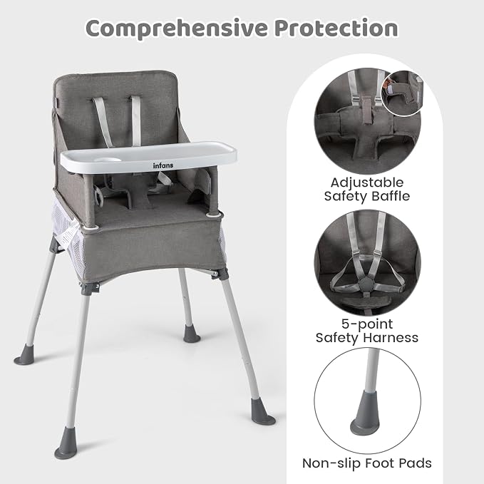 INFANS Baby High Chair, Foldable Portable Highchair - Image 6