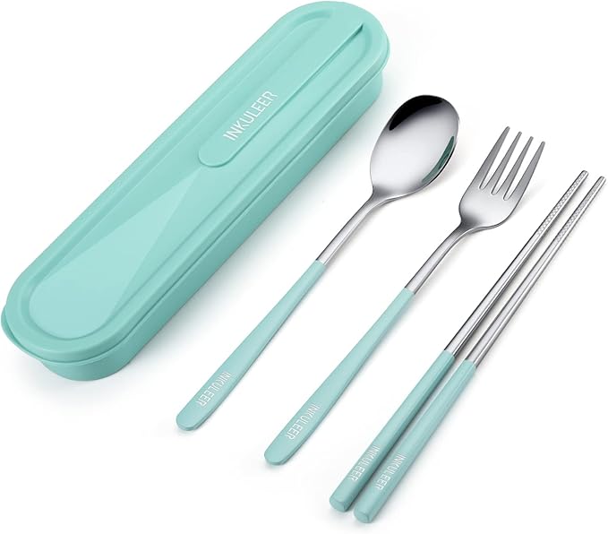 Travel cutlery set, 18/8 stainless steel cutlery, Reusable utensils set by inkuleer
