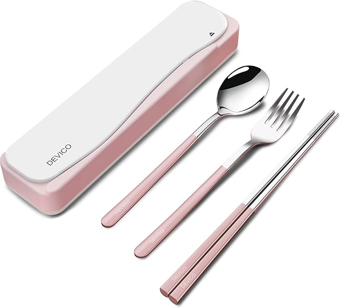 DEVICO Travel Utensils, 18/8 Stainless Steel 4pcs Cutlery Set Portable Camp by DEVICO