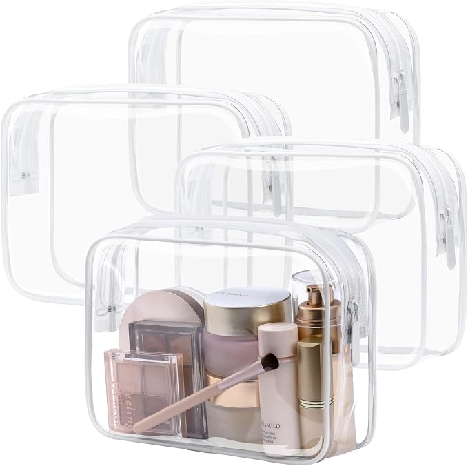 PACKISM Clear Makeup Bags, 4 Pack Quart Size Travel Bag TSA Approved Clear by Packism