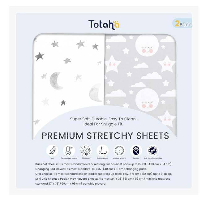 TotAha Premium Soft Pack n Play Sheets, Super Stretchy Jersey Knit Mini Crib by TotAha%7CUnitedStates