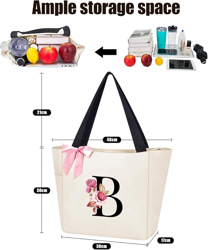 Vavabox Tote Bag, A-Z Initial Monogrammed Waterproof Tote Bag, Bridesmaid Gifts - Image 2