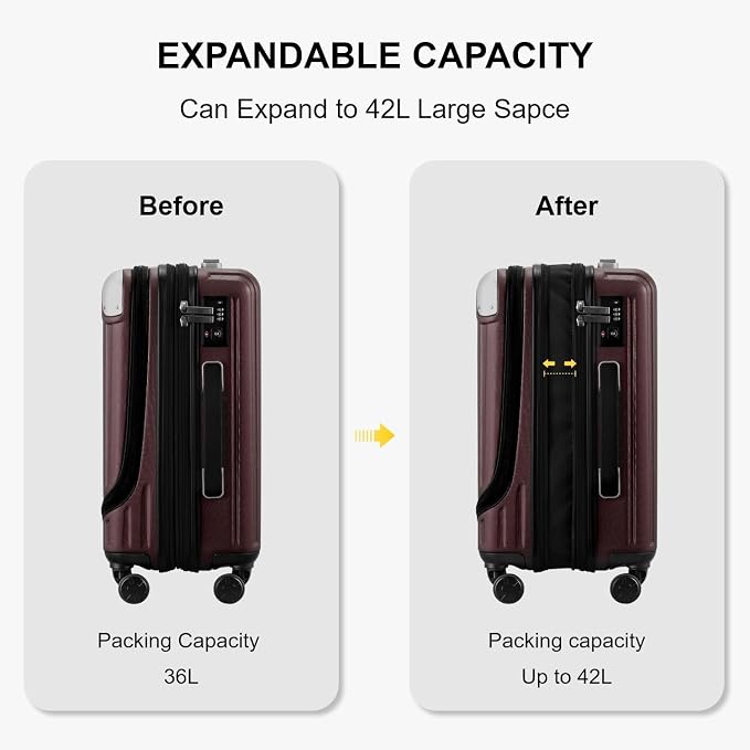 LEVEL8 Grace Carry On Luggage Airline Approved, 20 Inch Expandable Hardside - Image 4