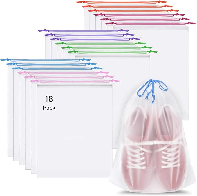 18 Pack Shoe Bags for Travel, 15.7" x 11.8" Clear Travel Shoe Bags for Packing by COIDEA