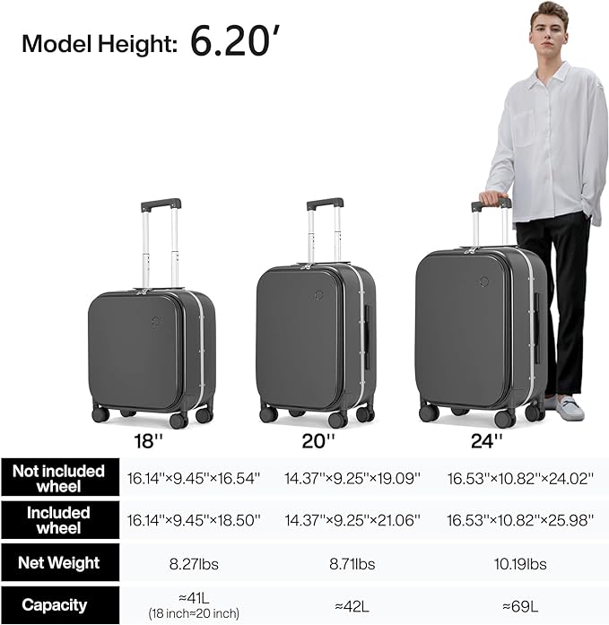 mixi Carry On Luggage, Travel Rolling Luggage Aluminum Frame PC Hardside - Image 6