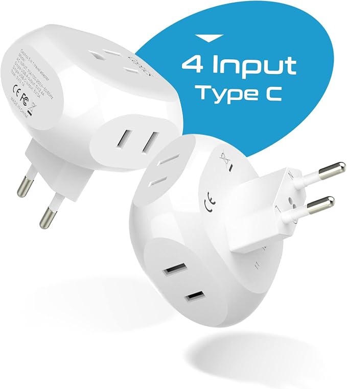 Ceptics European Travel Plug Adapter Europe Power Adaptor Charger 4 Input - Image 2