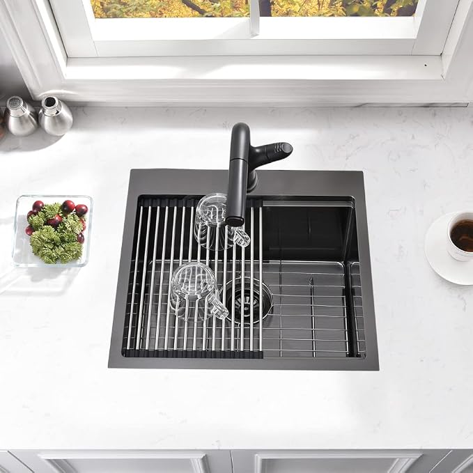 21 Inch Drop In Bar Sink- Bokaiya 21x20 Black Stainless Steel Drop In Wet Bar - Image 4