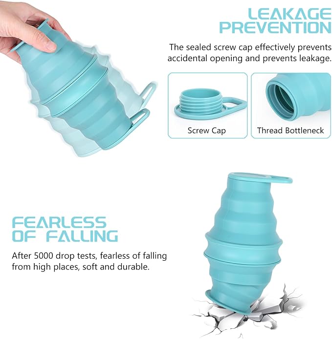 Nefeeko Collapsible Water Bottle, 17oz Reuseable BPA Free Silicone Foldable - Image 4