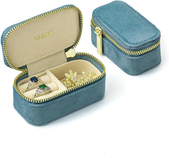 Small Travel Jewelry Case, Mini Tiny Plush Velvet Jewelry Box by TAIMY