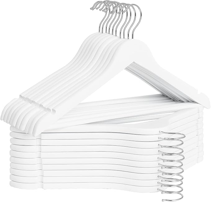 StorageWorks White Wooden Hangers, 20 Pack Wood Hanger by StorageWorks