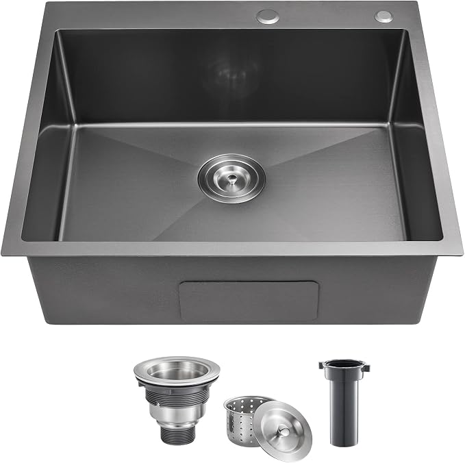 POPFLY 25x22 Inch Drop In Kitchen Sink, 25 Inch Top Mount 9 Inch Deep Single by POPFLY