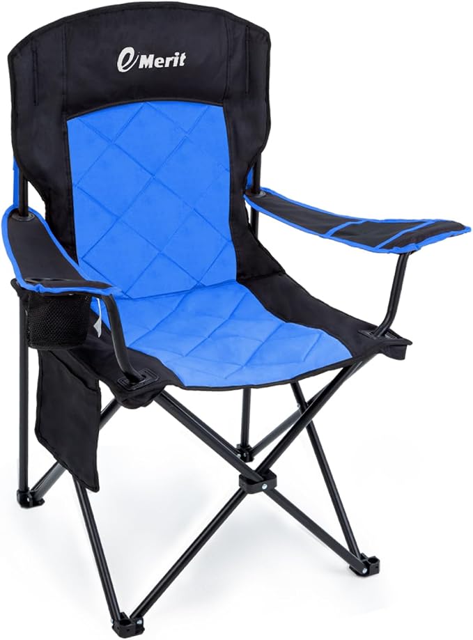 EMERIT Oversized Padded Camping Chair, 350LB Heavy Duty Quad Fold Chair by eMERIT