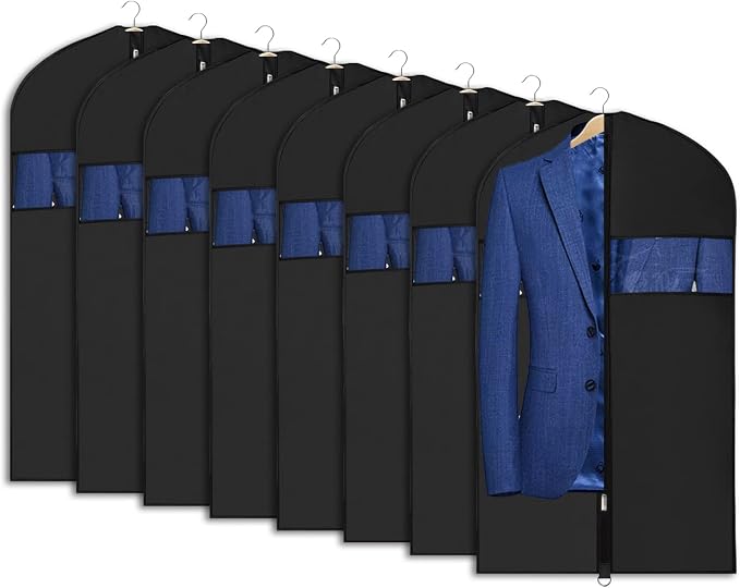 Univivi 8 Pack Suit Bags 43" Waterproof Black Garment Bag, Coat Covers from Dust by Univivi