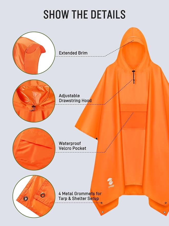 SaphiRose Extra Thick Hooded Rain Poncho Double Layer Waterproof Raincoat Jacket - Image 4