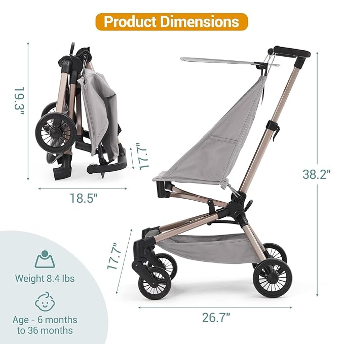 Jojoka Lightweight Stroller for Airplane, Compact Strollers for Travel - Image 5