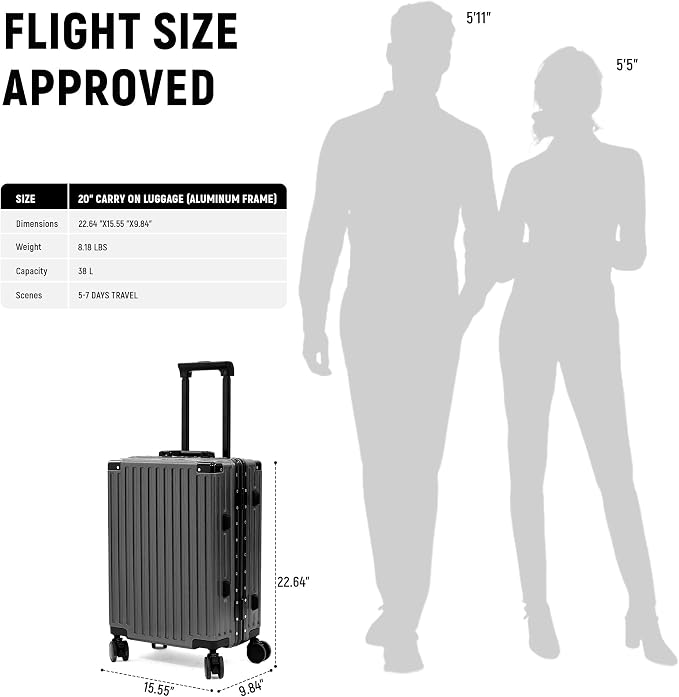 UrbanExporer 20 Inch Carry On Luggage Aluminum Frame Airline Approved, - Image 2